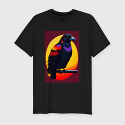 Мужская slim-футболка Ворон на ветке иллюстрация