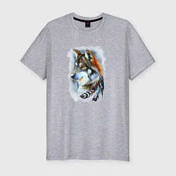 Мужская slim-футболка Дикий волк с перьями