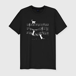 Мужская slim-футболка Коты играют с нотами