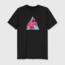 Мужская slim-футболка Игра в кальмара охранник в маске Треугольник