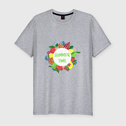 Мужская slim-футболка Летние фрукты и цветы - время лета