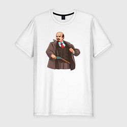 Мужская slim-футболка Ленин достаёт ружьё