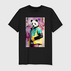 Мужская slim-футболка Панда в модной куртке - акварель
