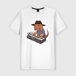 Мужская slim-футболка Аниме Такса с синтезатором