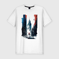 Мужская slim-футболка Ощущение Москвы - коллекция Бело-сине-красный - Ху