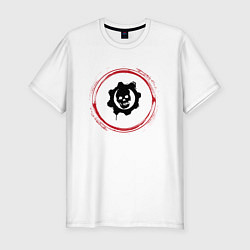 Мужская slim-футболка Символ Gears of War и красная краска вокруг
