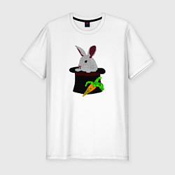 Мужская slim-футболка Кролик с морковкой в цилиндре