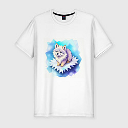 Мужская slim-футболка Милый волчонок на льдинке