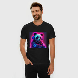 Футболка slim-fit Диджей панда в свете неона, цвет: черный — фото 2