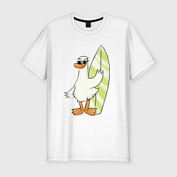 Футболка slim-fit Гусь серфингист в очках, цвет: белый