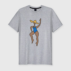 Мужская slim-футболка Девушка в купальнике и шляпе - абстракция
