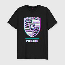 Мужская slim-футболка Значок Porsche в стиле glitch