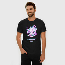 Футболка slim-fit Cyberpunk 2077 в стиле glitch и баги графики, цвет: черный — фото 2