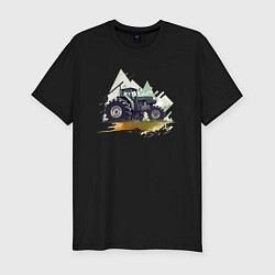 Мужская slim-футболка Farming Simulator - Tractor and mountains