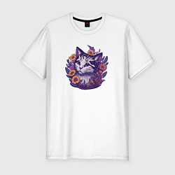 Мужская slim-футболка Милый котик и полевые цветы