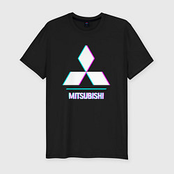 Мужская slim-футболка Значок Mitsubishi в стиле glitch