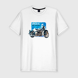 Мужская slim-футболка Ретро мотоцикл акварелью