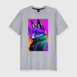 Футболка slim-fit Cool fox - cyberpunk - neural network, цвет: меланж