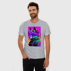 Футболка slim-fit Cool fox - cyberpunk - neural network, цвет: меланж — фото 2