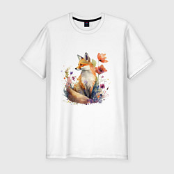 Мужская slim-футболка Акварельная милая лиса