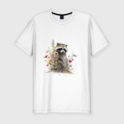 Мужская slim-футболка Акварельный милый енот