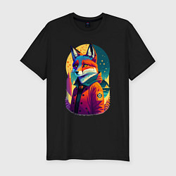 Мужская slim-футболка Лисица на фоне звёздного неба - нейросеть