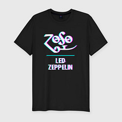 Мужская slim-футболка Led Zeppelin glitch rock