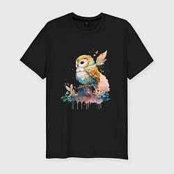 Мужская slim-футболка Акварельная милая сова