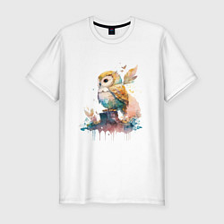 Мужская slim-футболка Акварельная милая сова