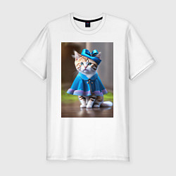 Мужская slim-футболка Кошка в голубом платье