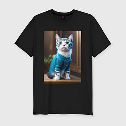 Мужская slim-футболка Кот в голубом костюме