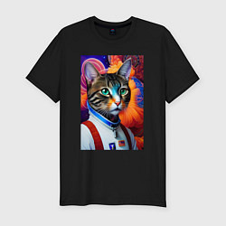 Мужская slim-футболка Кот в комбинезоне - нейросеть