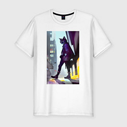 Мужская slim-футболка Чёрный котяра на своём районе - Бронкс