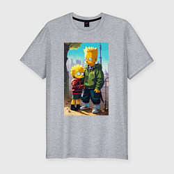 Мужская slim-футболка Барт Симпсон с Мэгги в мегаполисе