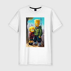 Мужская slim-футболка Барт Симпсон с Мэгги в мегаполисе