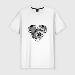 Мужская slim-футболка Сердце с абстрактным черно-белым узором