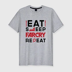 Футболка slim-fit Надпись: eat sleep Far Cry repeat, цвет: меланж