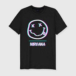Мужская slim-футболка Nirvana glitch rock