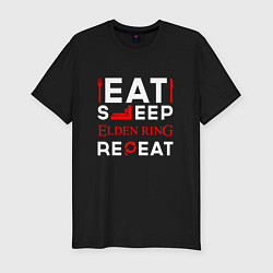 Мужская slim-футболка Надпись eat sleep Elden Ring repeat