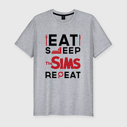 Мужская slim-футболка Надпись: eat sleep The Sims repeat