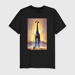 Мужская slim-футболка Жираф в большом городе - фантазия - Нью-Йорк
