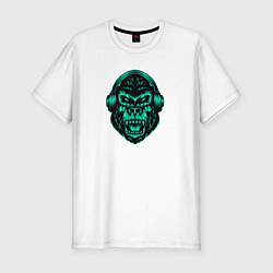Мужская slim-футболка Крутая горилла в наушниках