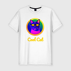 Мужская slim-футболка Крутой кот в очках