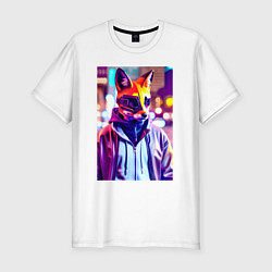 Мужская slim-футболка Cyber fox - neon - city