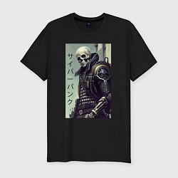 Мужская slim-футболка Cool skeleton - cyberpunk - hieroglyphs