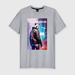 Футболка slim-fit Dont turn around - cool panda - motto, цвет: меланж