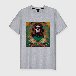 Мужская slim-футболка Фрактальный граффити арт Боб Марли