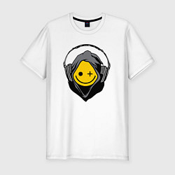Мужская slim-футболка Смайлик в наушниках smiley face in headphones
