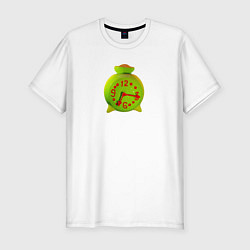 Мужская slim-футболка Веселый зеленый будильник