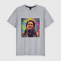 Футболка slim-fit Граффити Кляксы Арт Боб Марли, цвет: меланж